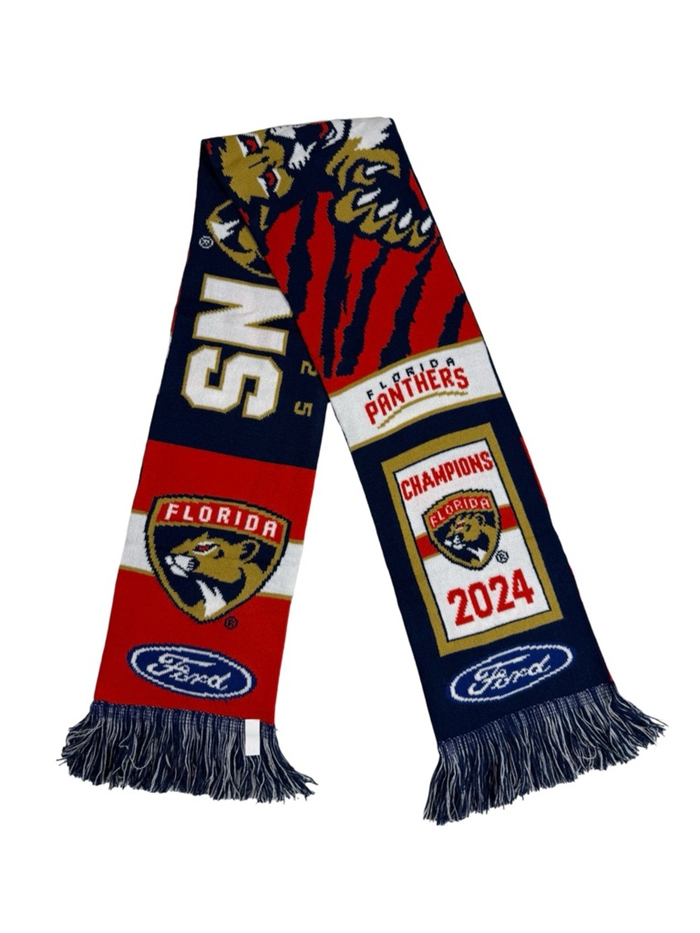 Florida Panthers 2024 2025 Repeat Champions Scarf NHL Hockey Ford Logo Acrylic